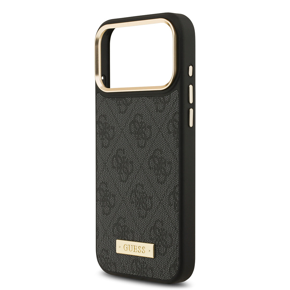 iPhone 17 Pro Max Kılıf Guess Orjinal Lisanslı M-safe Şarj Özellikli 4G Desenli PU Metal Plaka Klasik Logolu Kapak