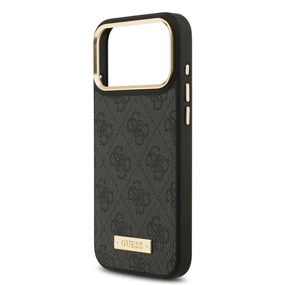 iPhone 17 Pro Max Kılıf Guess Orjinal Lisanslı M-safe Şarj Özellikli 4G Desenli PU Metal Plaka Klasik Logolu Kapak