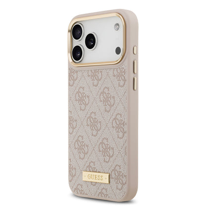 iPhone 17 Pro Max Kılıf Guess Orjinal Lisanslı M-safe Şarj Özellikli 4G Desenli PU Metal Plaka Klasik Logolu Kapak