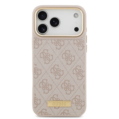 iPhone 17 Pro Max Kılıf Guess Orjinal Lisanslı M-safe Şarj Özellikli 4G Desenli PU Metal Plaka Klasik Logolu Kapak