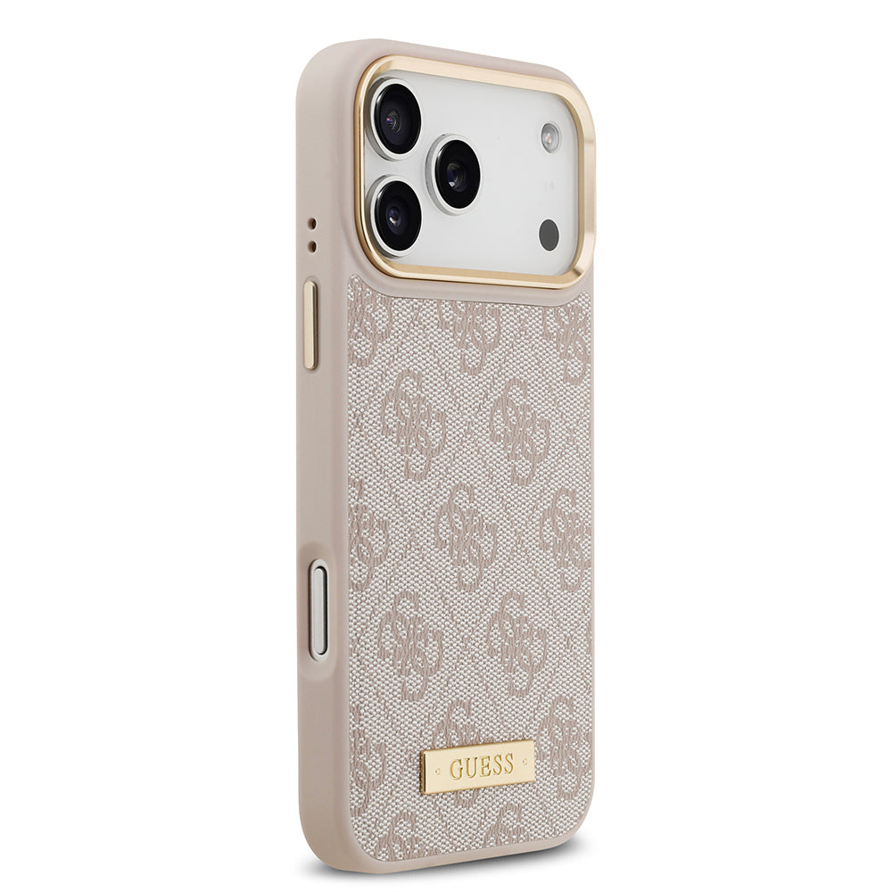 iPhone 17 Pro Max Kılıf Guess Orjinal Lisanslı M-safe Şarj Özellikli 4G Desenli PU Metal Plaka Klasik Logolu Kapak