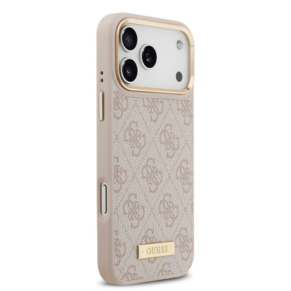 iPhone 17 Pro Max Kılıf Guess Orjinal Lisanslı M-safe Şarj Özellikli 4G Desenli PU Metal Plaka Klasik Logolu Kapak