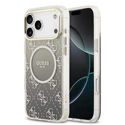 iPhone 17 Pro Max Kılıf Guess Orjinal Lisanslı M-safe Şarj Özellikli 4G Desenli Simli Silikon Kapak
