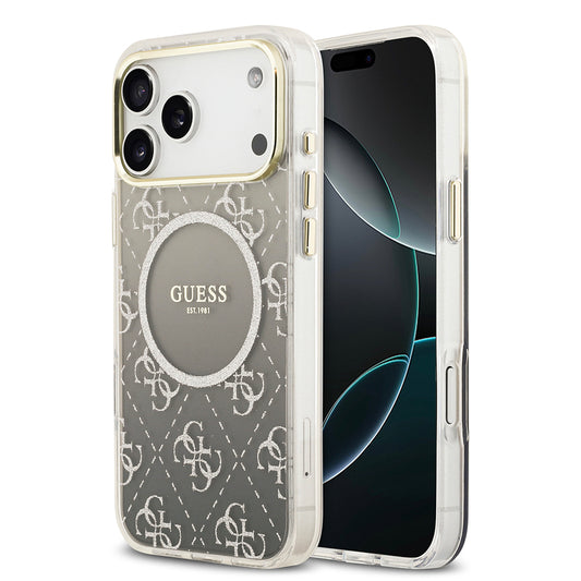 iPhone 17 Pro Max Kılıf Guess Orjinal Lisanslı M-safe Şarj Özellikli 4G Desenli Simli Silikon Kapak