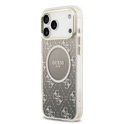 iPhone 17 Pro Max Kılıf Guess Orjinal Lisanslı M-safe Şarj Özellikli 4G Desenli Simli Silikon Kapak