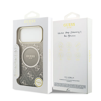 iPhone 17 Pro Max Kılıf Guess Orjinal Lisanslı M-safe Şarj Özellikli 4G Desenli Simli Silikon Kapak