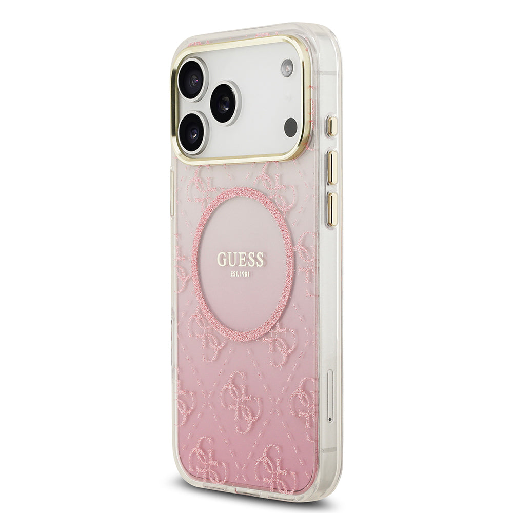iPhone 17 Pro Max Kılıf Guess Orjinal Lisanslı M-safe Şarj Özellikli 4G Desenli Simli Silikon Kapak