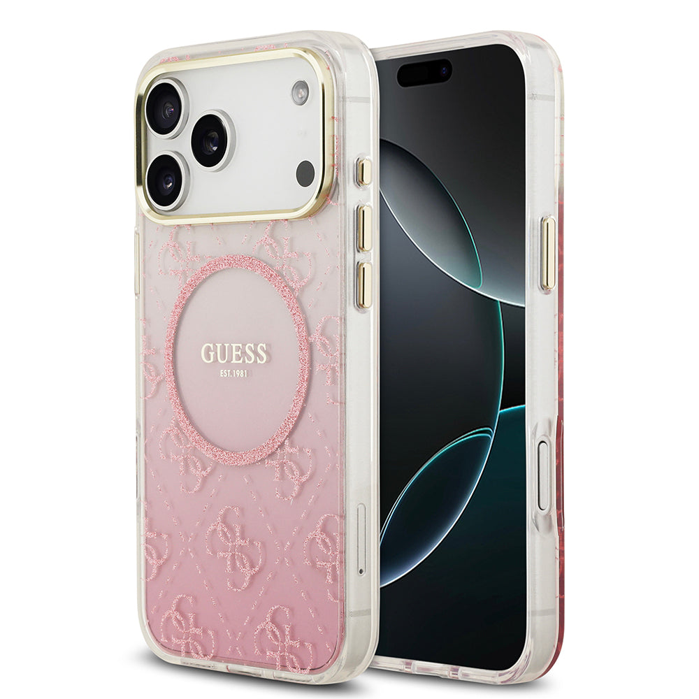 iPhone 17 Pro Max Kılıf Guess Orjinal Lisanslı M-safe Şarj Özellikli 4G Desenli Simli Silikon Kapak