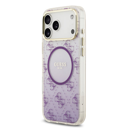 iPhone 17 Pro Max Kılıf Guess Orjinal Lisanslı M-safe Şarj Özellikli 4G Desenli Simli Silikon Kapak