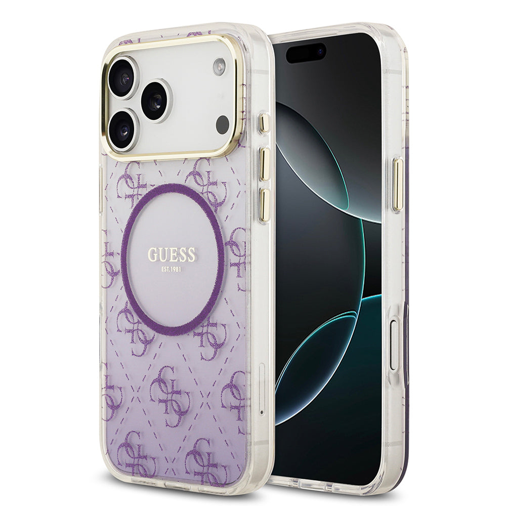 iPhone 17 Pro Max Kılıf Guess Orjinal Lisanslı M-safe Şarj Özellikli 4G Desenli Simli Silikon Kapak