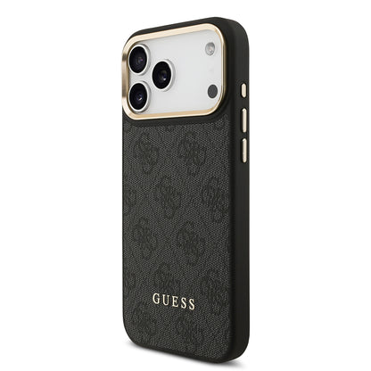 iPhone 17 Pro Max Kılıf Guess Orjinal Lisanslı M-safe Şarj Özellikli 4G Metal Büyük Logolu Kartlıklı Kapak