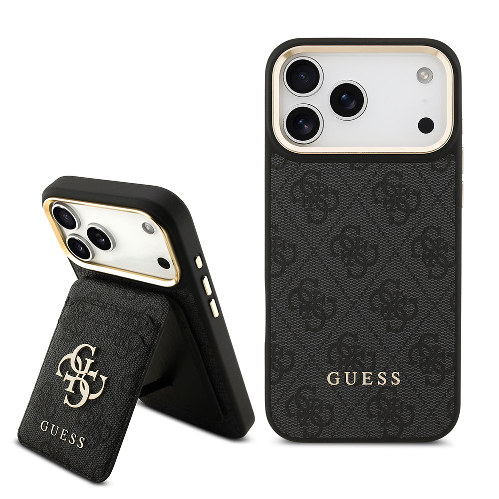 iPhone 17 Pro Max Kılıf Guess Orjinal Lisanslı M-safe Şarj Özellikli 4G Metal Büyük Logolu Kartlıklı Kapak