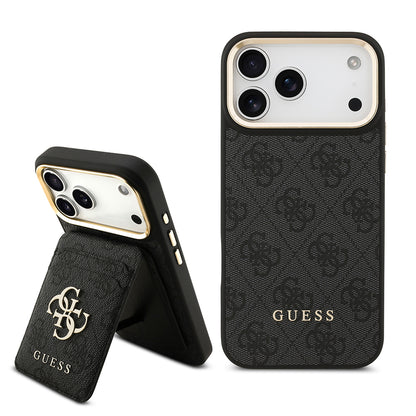 iPhone 17 Pro Max Kılıf Guess Orjinal Lisanslı M-safe Şarj Özellikli 4G Metal Büyük Logolu Kartlıklı Kapak
