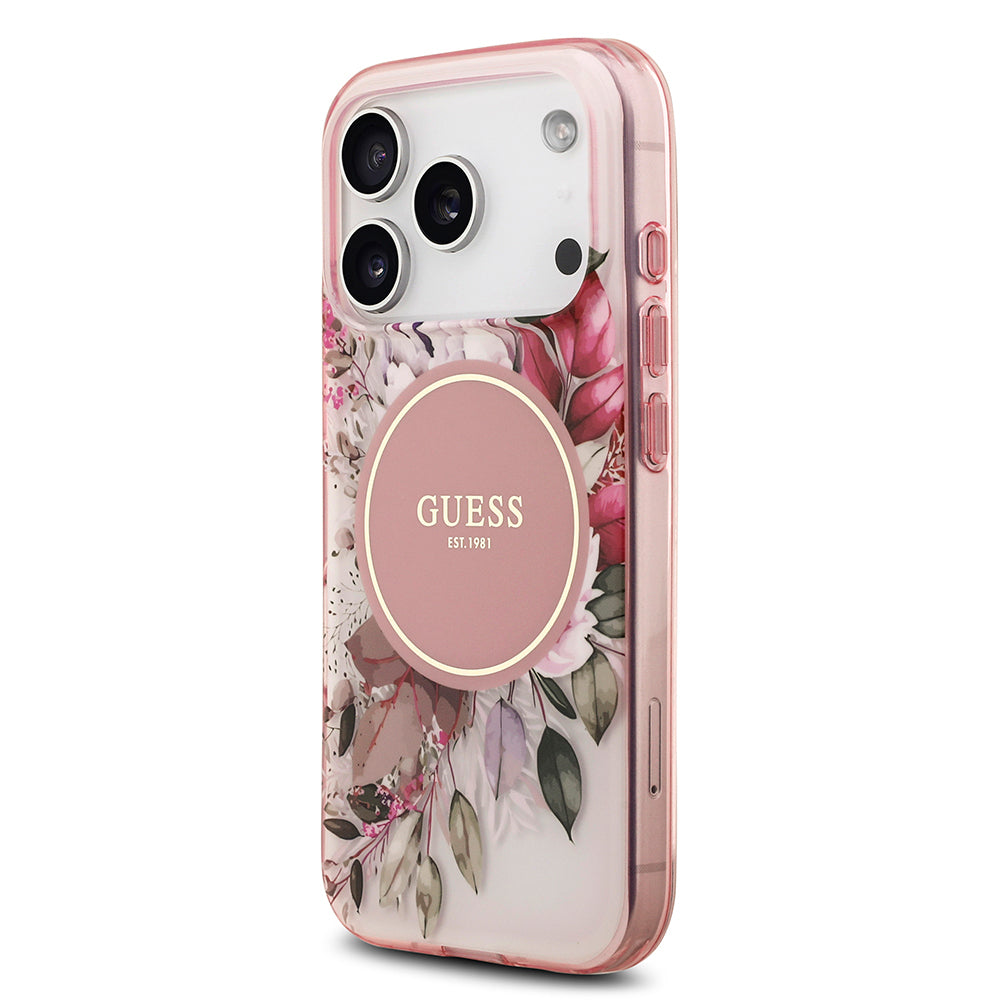 iPhone 17 Pro Max Kılıf Guess Orjinal Lisanslı M-safe Şarj Özellikli Flower Tonal Circle Kapak
