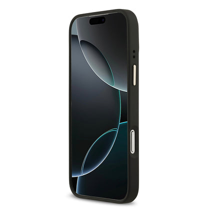 iPhone 17 Pro Max Kılıf Guess Orjinal Lisanslı M-safe Şarj Özellikli Gold Metal Kamera Çerçeveli PU Deri 4G Desenli Yazı Logolu Kapak