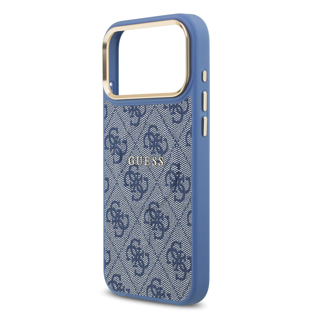 iPhone 17 Pro Max Kılıf Guess Orjinal Lisanslı M-safe Şarj Özellikli Gold Metal Kamera Çerçeveli PU Deri 4G Desenli Yazı Logolu Kapak