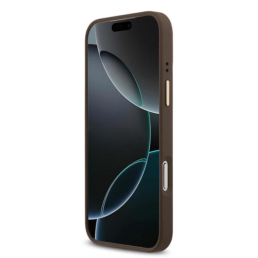 iPhone 17 Pro Max Kılıf Guess Orjinal Lisanslı M-safe Şarj Özellikli Gold Metal Kamera Çerçeveli Taşlı 4G Logolu Kapak