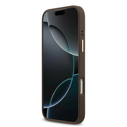 iPhone 17 Pro Max Kılıf Guess Orjinal Lisanslı M-safe Şarj Özellikli Gold Metal Kamera Çerçeveli Taşlı 4G Logolu Kapak