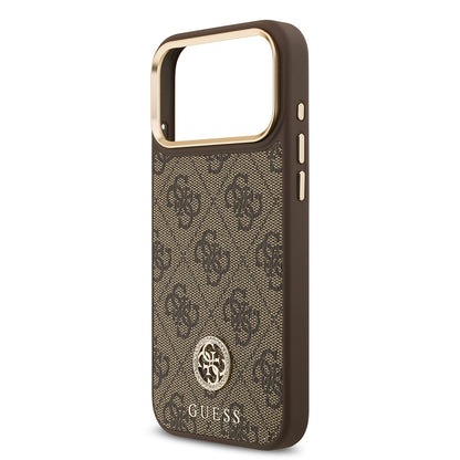 iPhone 17 Pro Max Kılıf Guess Orjinal Lisanslı M-safe Şarj Özellikli Gold Metal Kamera Çerçeveli Taşlı 4G Logolu Kapak