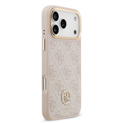 iPhone 17 Pro Max Kılıf Guess Orjinal Lisanslı M-safe Şarj Özellikli Gold Metal Kamera Çerçeveli Taşlı 4G Logolu Kapak