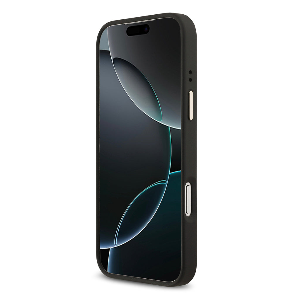 iPhone 17 Pro Max Kılıf Guess Orjinal Lisanslı M-safe Şarj Özellikli Grained Yazı ve Taşlı 4G Logolu Kapak