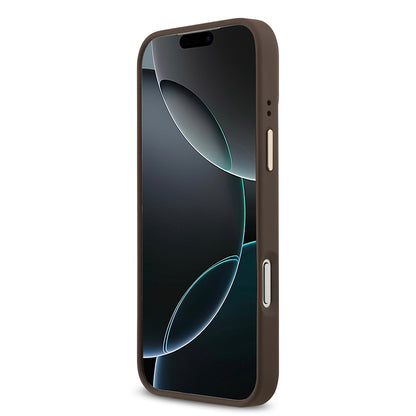 iPhone 17 Pro Max Kılıf Guess Orjinal Lisanslı M-safe Şarj Özellikli Grained Yazı ve Taşlı 4G Logolu Kapak