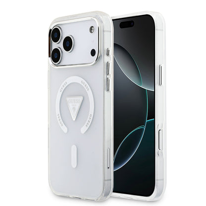 iPhone 17 Pro Max Kılıf Guess Orjinal Lisanslı M-safe Şarj Özellikli IML Baskılı Üçgen Logolu Metal Kamera Çerçeveli Kapak