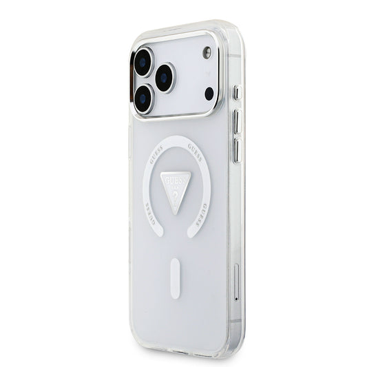 iPhone 17 Pro Max Kılıf Guess Orjinal Lisanslı M-safe Şarj Özellikli IML Baskılı Üçgen Logolu Metal Kamera Çerçeveli Kapak