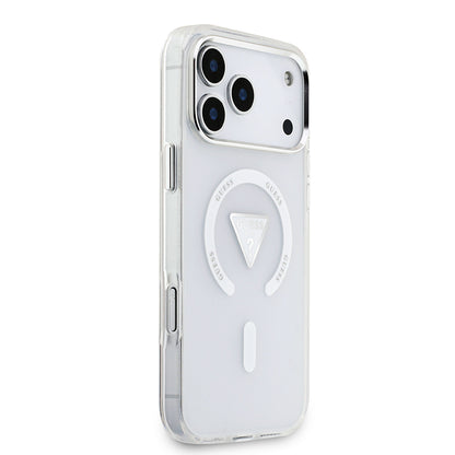 iPhone 17 Pro Max Kılıf Guess Orjinal Lisanslı M-safe Şarj Özellikli IML Baskılı Üçgen Logolu Metal Kamera Çerçeveli Kapak