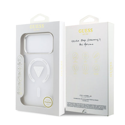 iPhone 17 Pro Max Kılıf Guess Orjinal Lisanslı M-safe Şarj Özellikli IML Baskılı Üçgen Logolu Metal Kamera Çerçeveli Kapak