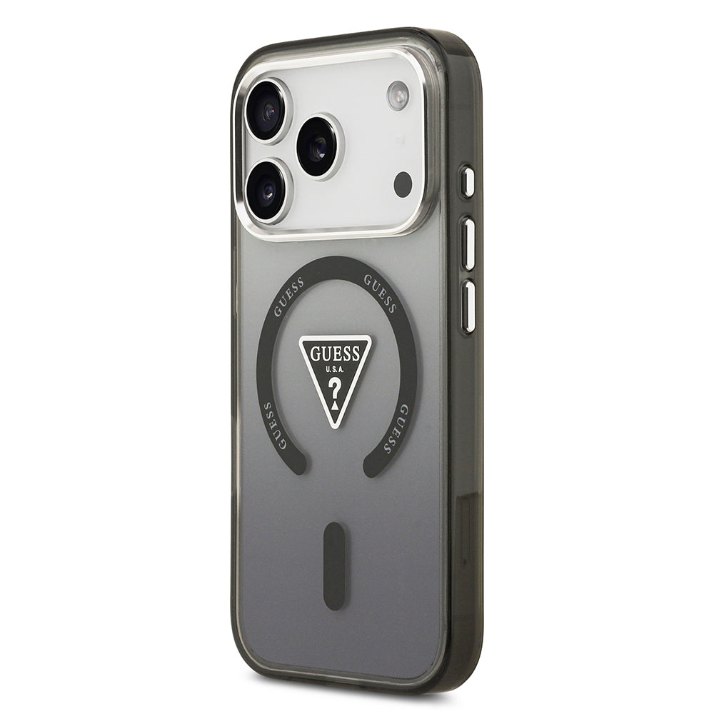 iPhone 17 Pro Max Kılıf Guess Orjinal Lisanslı M-safe Şarj Özellikli IML Baskılı Üçgen Logolu Metal Kamera Çerçeveli Kapak