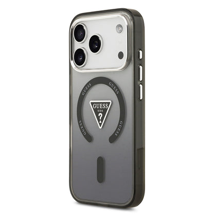 iPhone 17 Pro Max Kılıf Guess Orjinal Lisanslı M-safe Şarj Özellikli IML Baskılı Üçgen Logolu Metal Kamera Çerçeveli Kapak