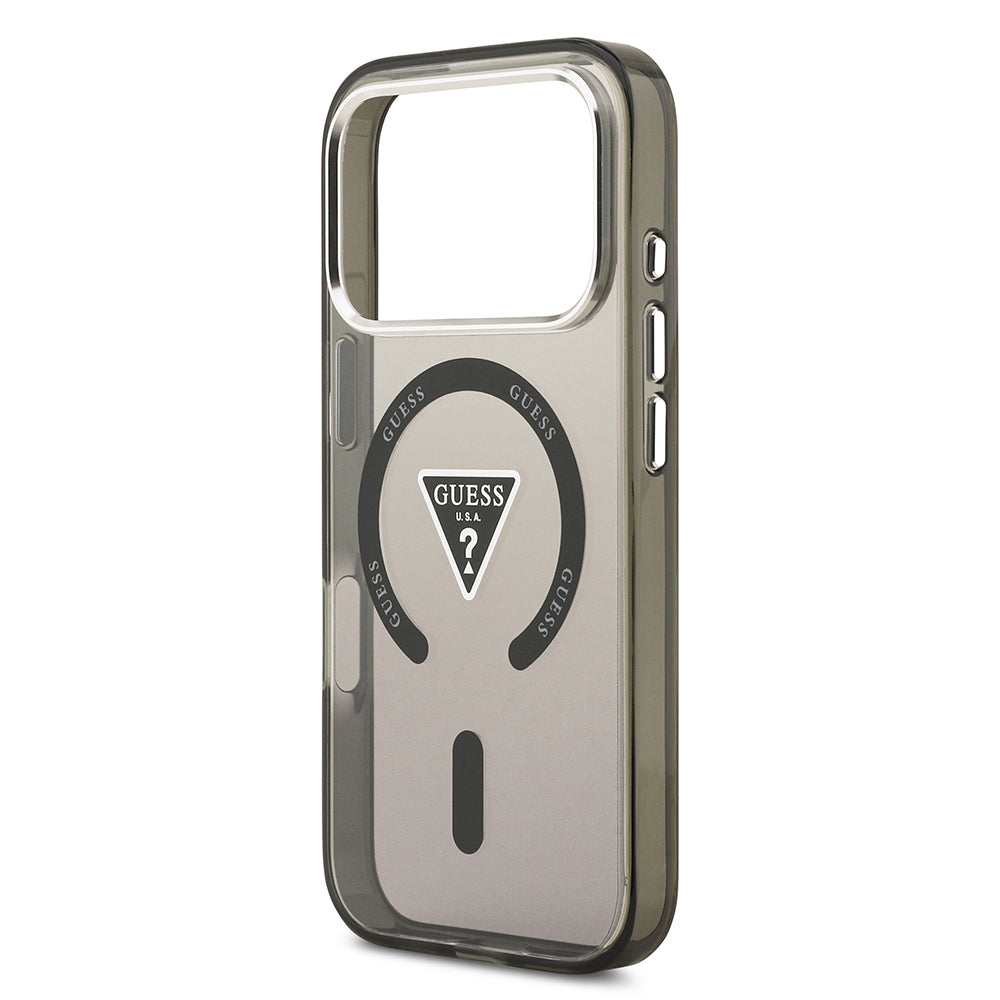 iPhone 17 Pro Max Kılıf Guess Orjinal Lisanslı M-safe Şarj Özellikli IML Baskılı Üçgen Logolu Metal Kamera Çerçeveli Kapak