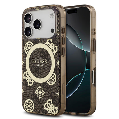 iPhone 17 Pro Max Kılıf Guess Orjinal Lisanslı M-safe Şarj Özellikli IML Peony ve 4G Desenli Klasik Logolu Kapak
