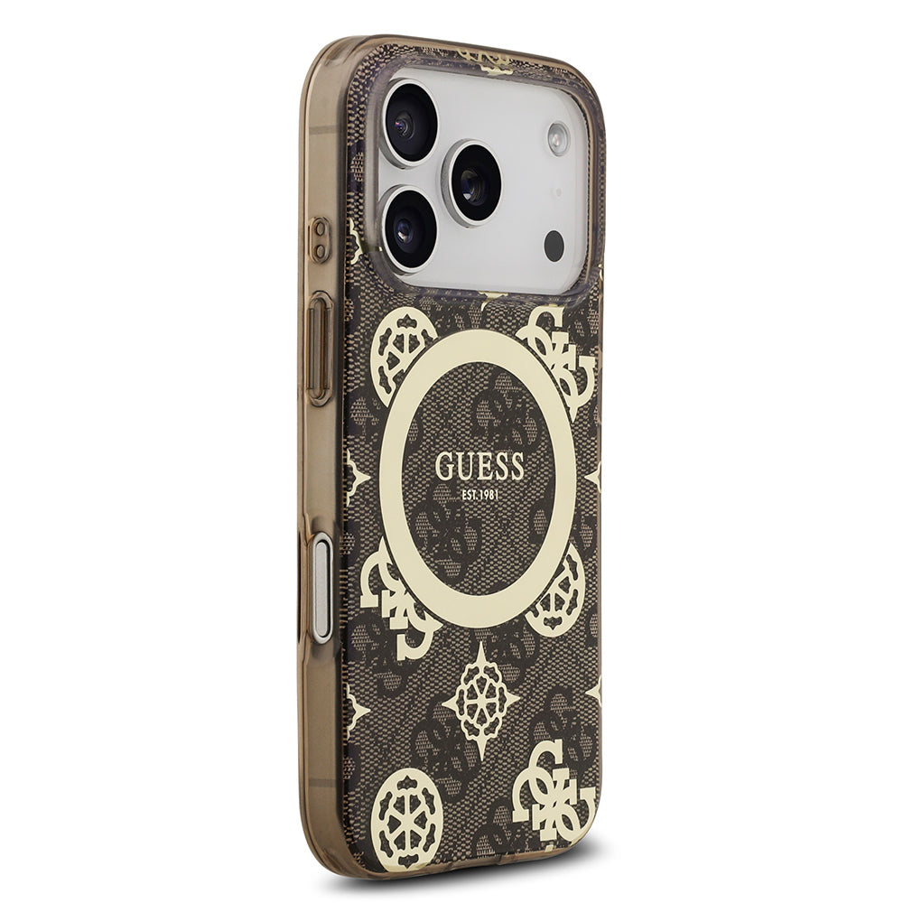 iPhone 17 Pro Max Kılıf Guess Orjinal Lisanslı M-safe Şarj Özellikli IML Peony ve 4G Desenli Klasik Logolu Kapak