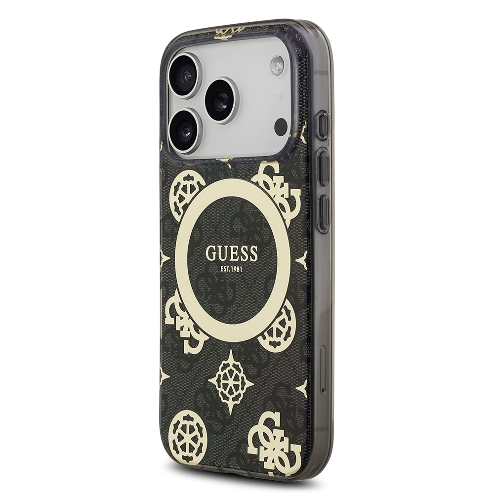 iPhone 17 Pro Max Kılıf Guess Orjinal Lisanslı M-safe Şarj Özellikli IML Peony ve 4G Desenli Klasik Logolu Kapak