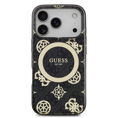 iPhone 17 Pro Max Kılıf Guess Orjinal Lisanslı M-safe Şarj Özellikli IML Peony ve 4G Desenli Klasik Logolu Kapak