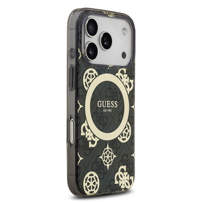 iPhone 17 Pro Max Kılıf Guess Orjinal Lisanslı M-safe Şarj Özellikli IML Peony ve 4G Desenli Klasik Logolu Kapak