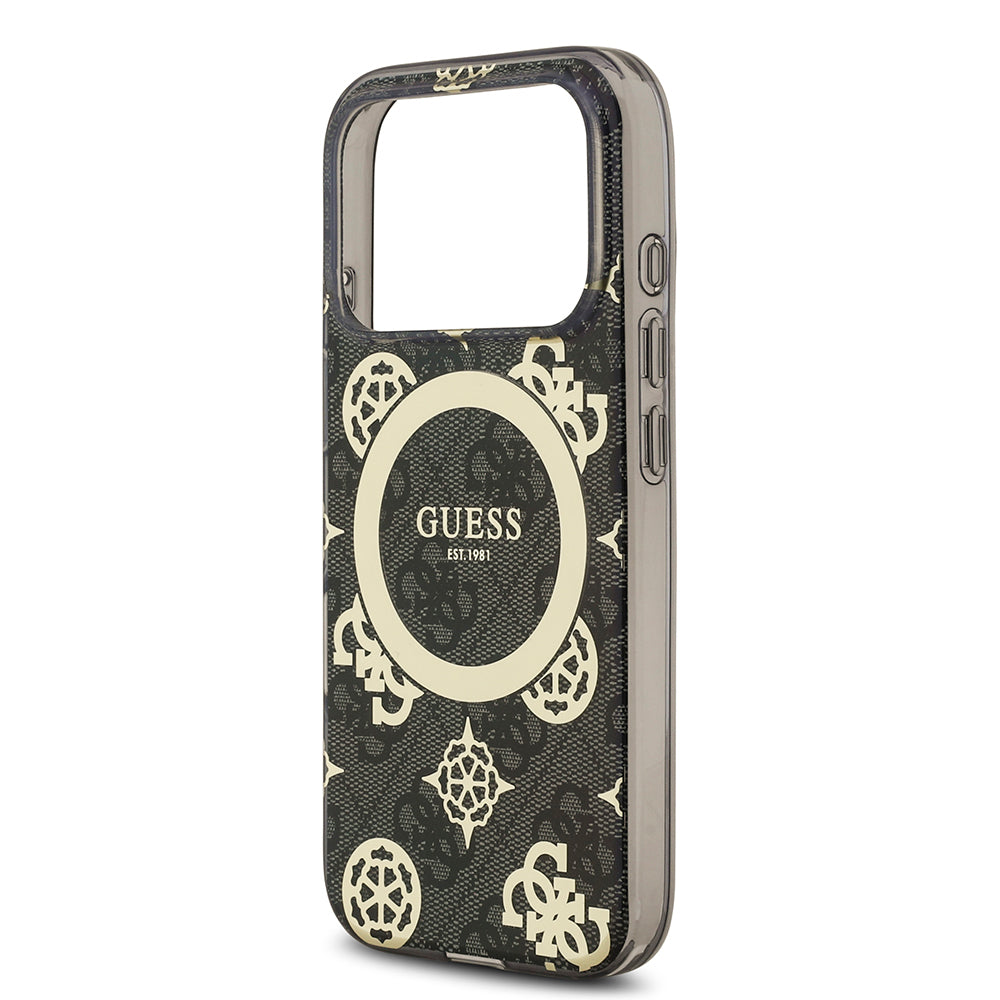 iPhone 17 Pro Max Kılıf Guess Orjinal Lisanslı M-safe Şarj Özellikli IML Peony ve 4G Desenli Klasik Logolu Kapak