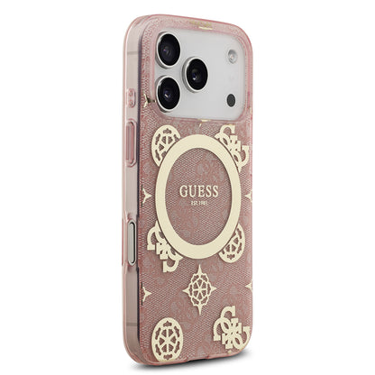 iPhone 17 Pro Max Kılıf Guess Orjinal Lisanslı M-safe Şarj Özellikli IML Peony ve 4G Desenli Klasik Logolu Kapak