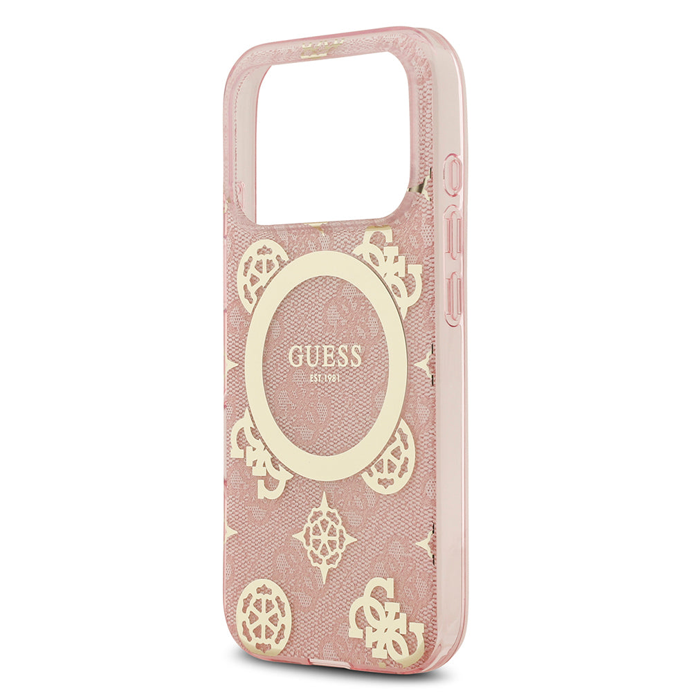 iPhone 17 Pro Max Kılıf Guess Orjinal Lisanslı M-safe Şarj Özellikli IML Peony ve 4G Desenli Klasik Logolu Kapak