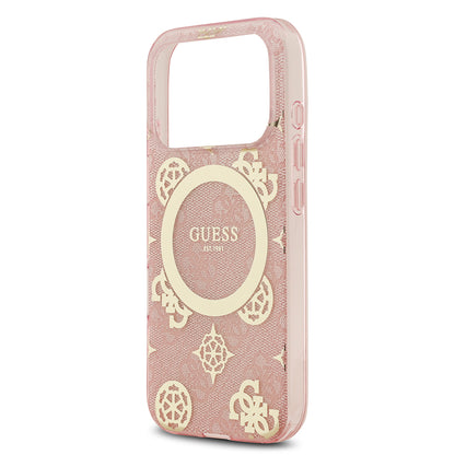 iPhone 17 Pro Max Kılıf Guess Orjinal Lisanslı M-safe Şarj Özellikli IML Peony ve 4G Desenli Klasik Logolu Kapak