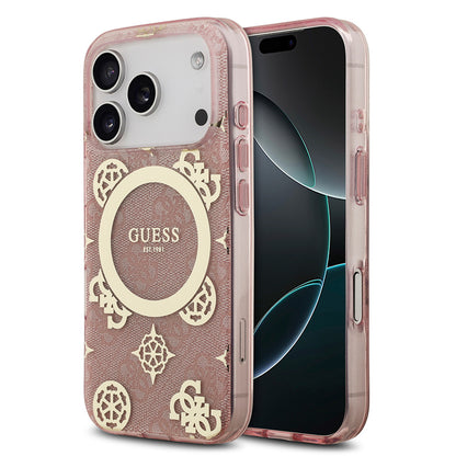 iPhone 17 Pro Max Kılıf Guess Orjinal Lisanslı M-safe Şarj Özellikli IML Peony ve 4G Desenli Klasik Logolu Kapak