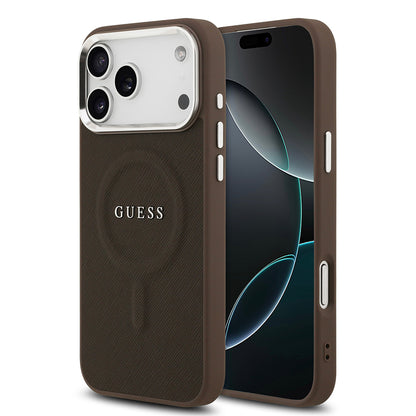 iPhone 17 Pro Max Kılıf Guess Orjinal Lisanslı M-safe Şarj Özellikli Klasik Yazı Logolu PU Deri Kapak