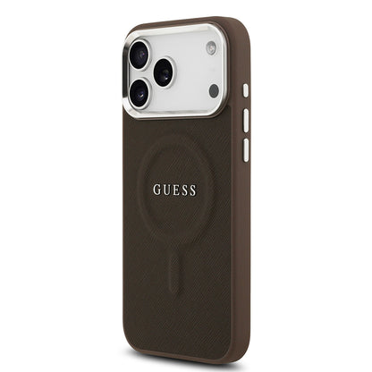iPhone 17 Pro Max Kılıf Guess Orjinal Lisanslı M-safe Şarj Özellikli Klasik Yazı Logolu PU Deri Kapak