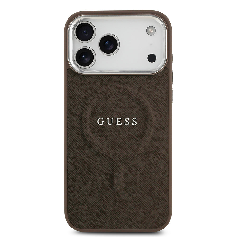 iPhone 17 Pro Max Kılıf Guess Orjinal Lisanslı M-safe Şarj Özellikli Klasik Yazı Logolu PU Deri Kapak