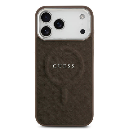 iPhone 17 Pro Max Kılıf Guess Orjinal Lisanslı M-safe Şarj Özellikli Klasik Yazı Logolu PU Deri Kapak