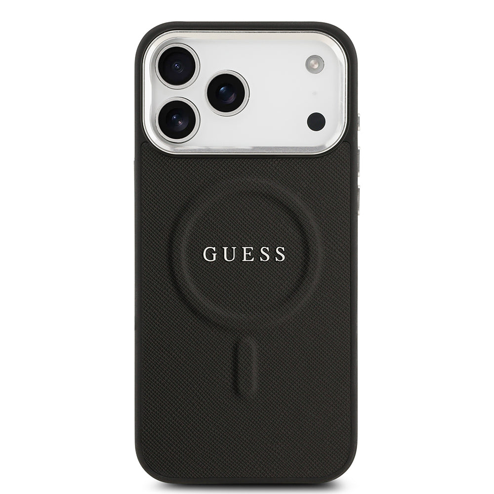 iPhone 17 Pro Max Kılıf Guess Orjinal Lisanslı M-safe Şarj Özellikli Klasik Yazı Logolu PU Deri Kapak