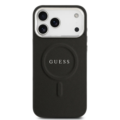 iPhone 17 Pro Max Kılıf Guess Orjinal Lisanslı M-safe Şarj Özellikli Klasik Yazı Logolu PU Deri Kapak