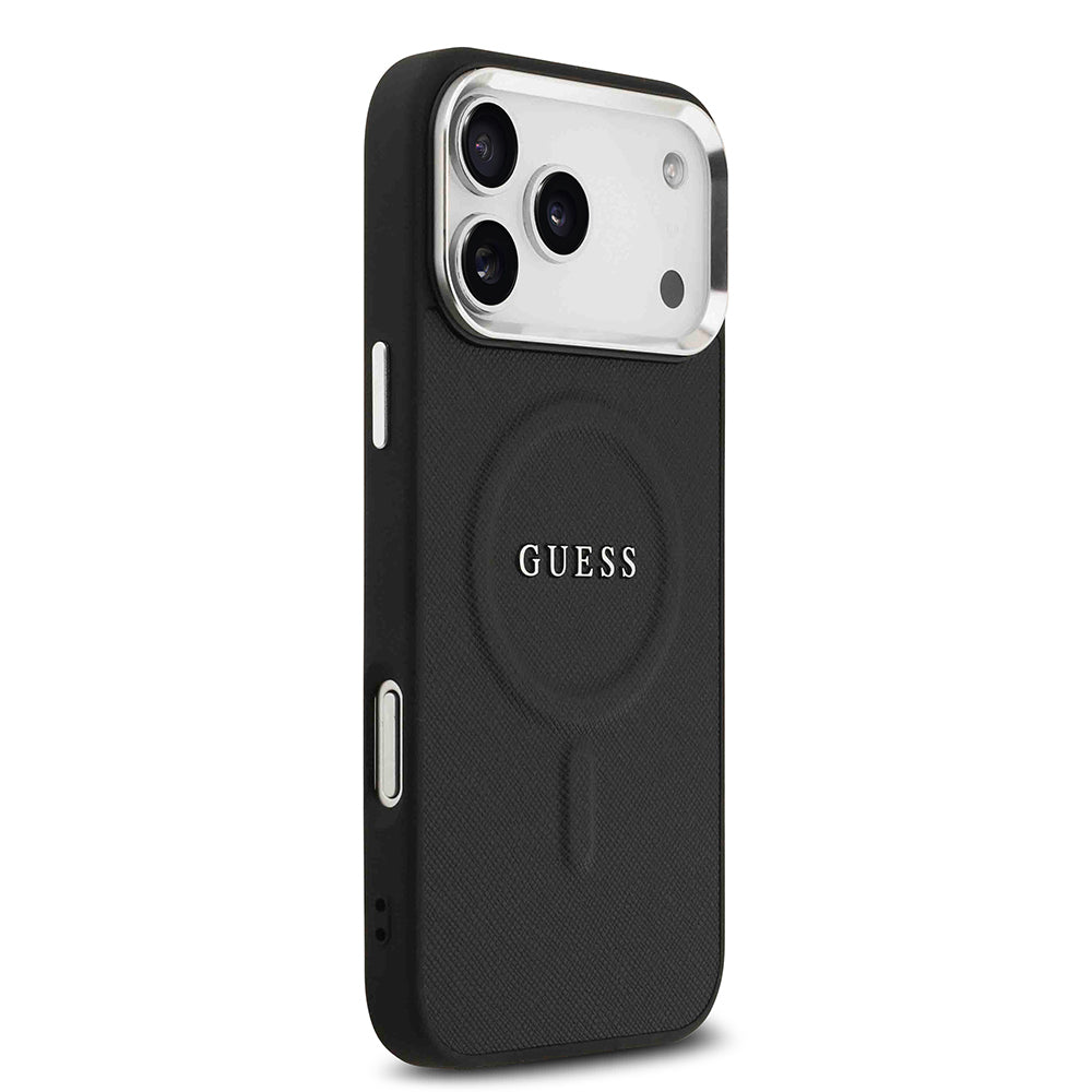 iPhone 17 Pro Max Kılıf Guess Orjinal Lisanslı M-safe Şarj Özellikli Klasik Yazı Logolu PU Deri Kapak